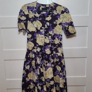 RGY Floral Dress Purple & Cream Flowers Size Large